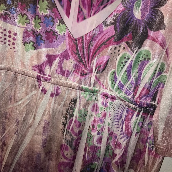 FAIRYCORE SPARKLY WHIMSIGOTH FLORAL SILKY SHIMMER V NECK DRESS - Picture 3 of 8